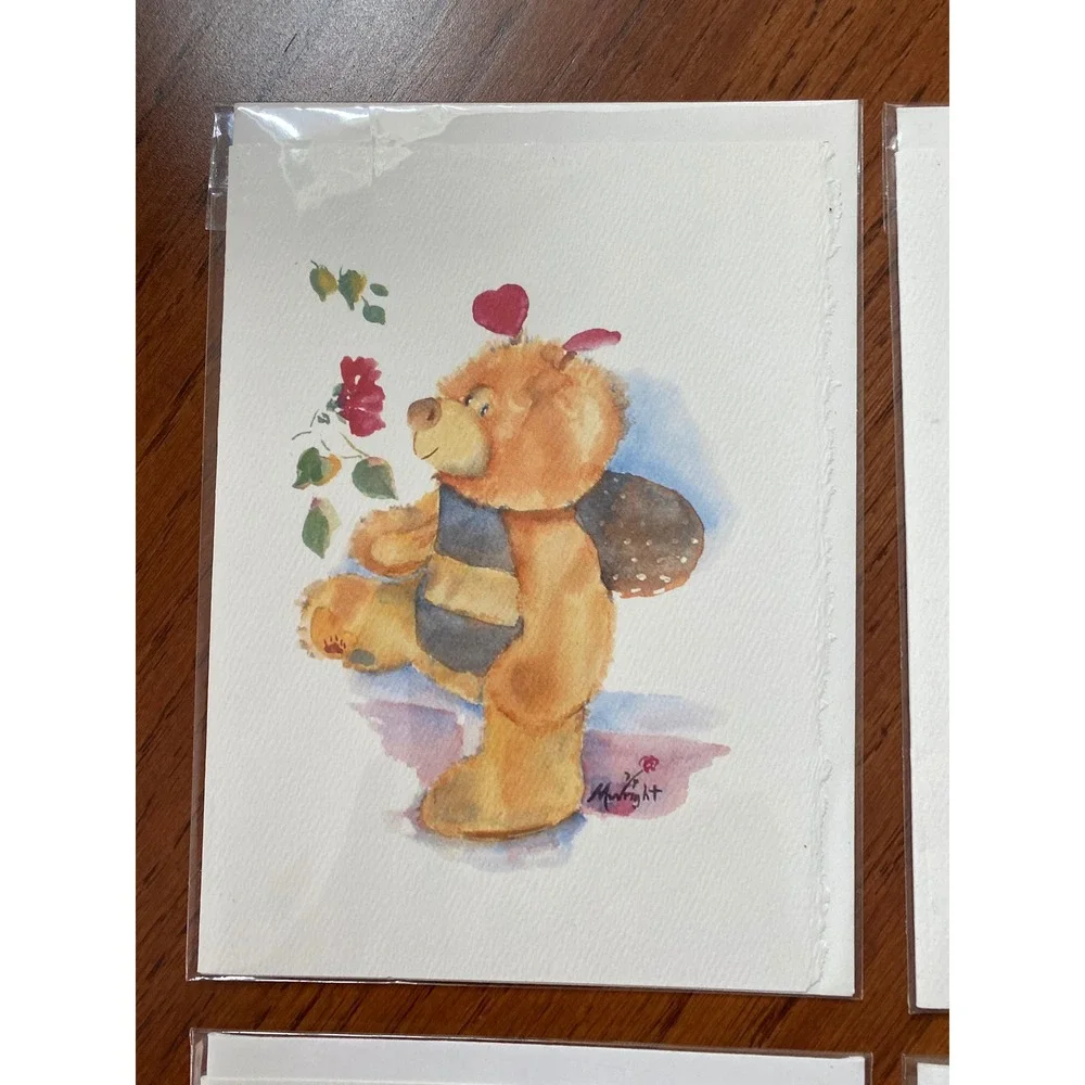 Watercolor Teddy Bear Greeting Cards Mary Rosalie Wright Set of 4 Whimsical Art